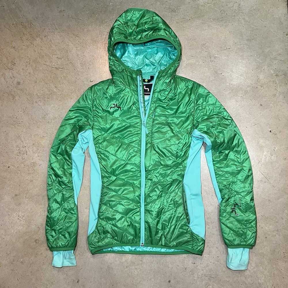 Powderhorn Puffer Jacket Womens Small Green Goose Down Hooded Ski Winter Coat